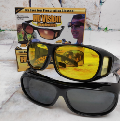 Антибликовые очки, солнцезащитные очки для водителей HD Vision Wrap Arounds 2 пары ( защита от яркого света и ультрафиолета + видимость в малоосвещенных местах)